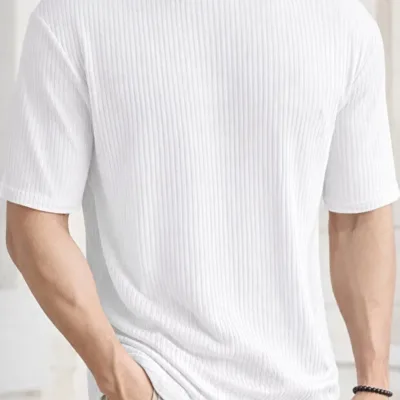 Црн бел 2-ен oversize ребрест памук машки T-shirt 6