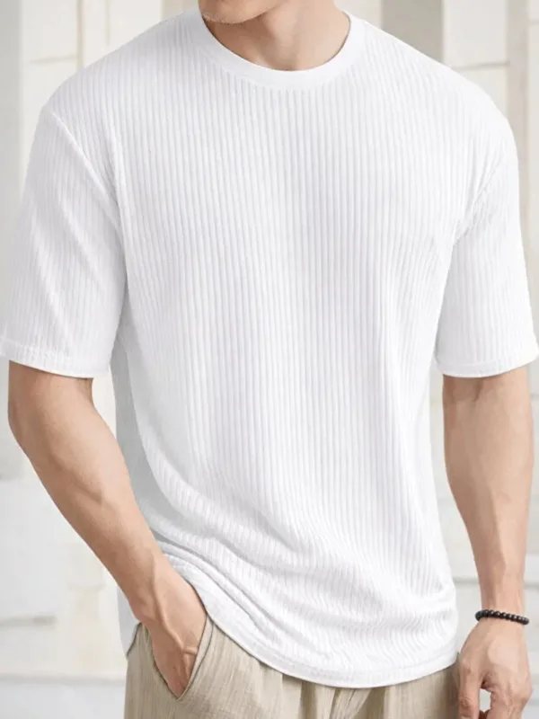 Црн бел 2-ен oversize ребрест памук машки T-shirt 6