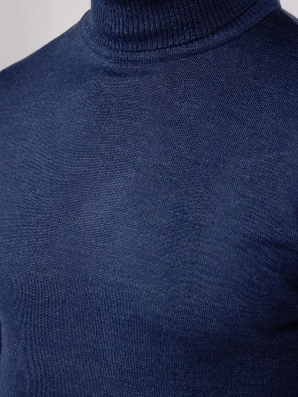 Masculin Indigo Guler Turtleneck Maneca Lunga Tricou 4