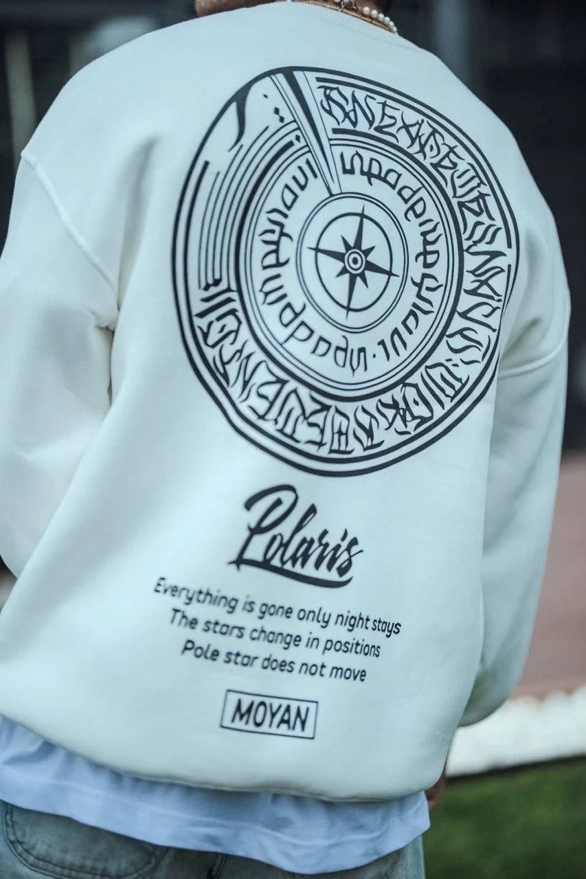 Férfi fehér oversized 3 szálas pamut elöl-hátul nyomott kerékpárnyakú sweatshirt 3