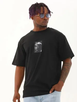 Машки црн oversize велосипед јака печат маица