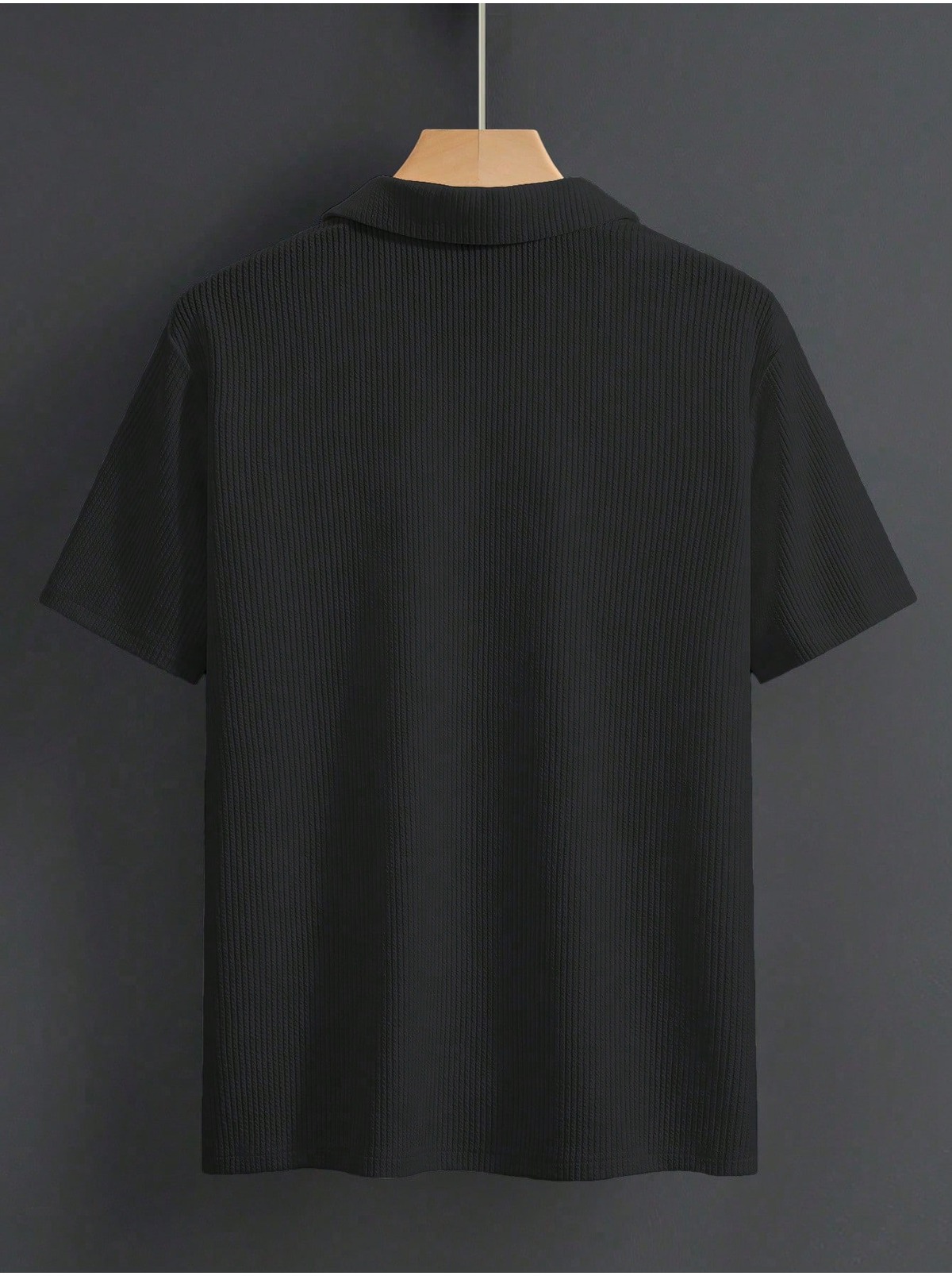 Erkek Siyah Oversize Fitilli Pamuklu Polo Yaka Tişört 2