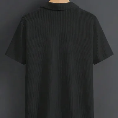 Muški crni polo kragna oversize rebrasta tkanina 100% pamuk širok kroj bicikli kragna 2