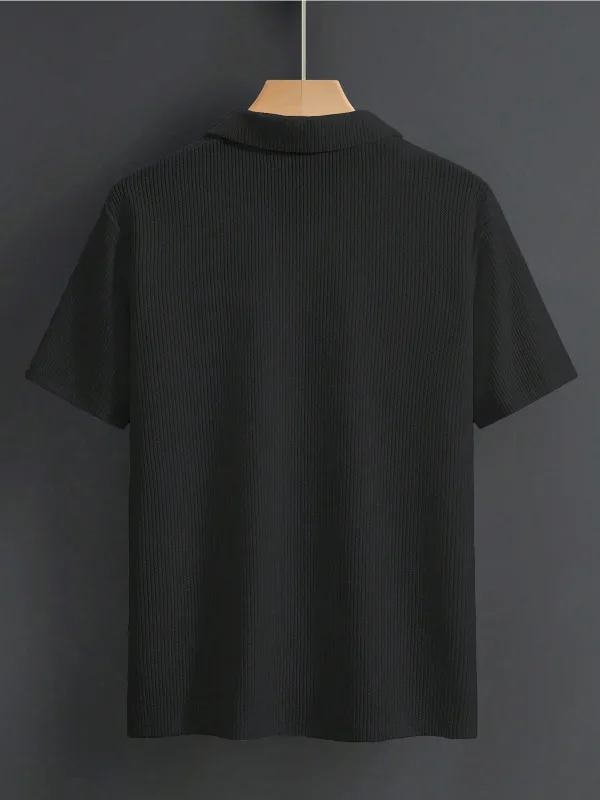 Muški crni polo kragna oversize rebrasta tkanina 100% pamuk širok kroj bicikli kragna 2