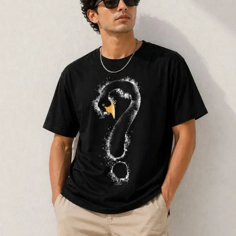 Men's Black Swan Figure Question Mark Printed T-Shirt