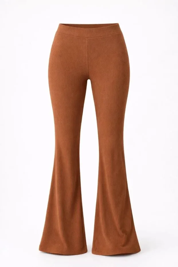 Női barna magas derekú bordázott spanyol nadrág leggings 5