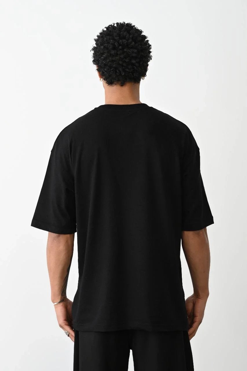 Ανδρικό Μαύρο Boxy Eldiven Τυπωμένο Ποδηλατόλαιμο T-shirt 3