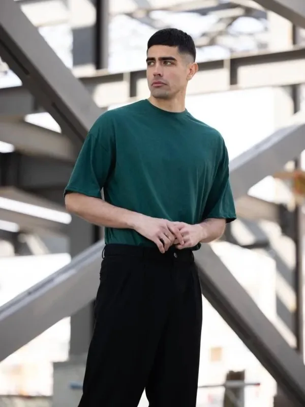 Férfi Khaki Regular Fit Kerékpár Nyakú Sima Rövid Ujjú Póló 2
