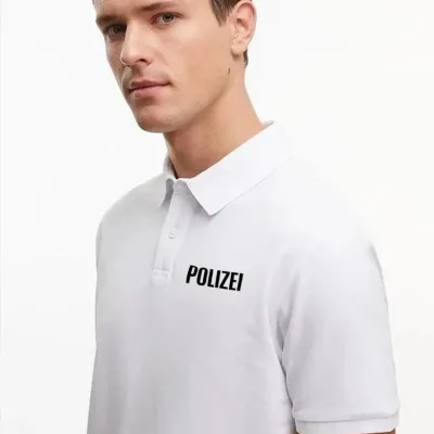 Erkek Beyaz Pike Baskılı Polo Yaka Düğmeli Tişört 2