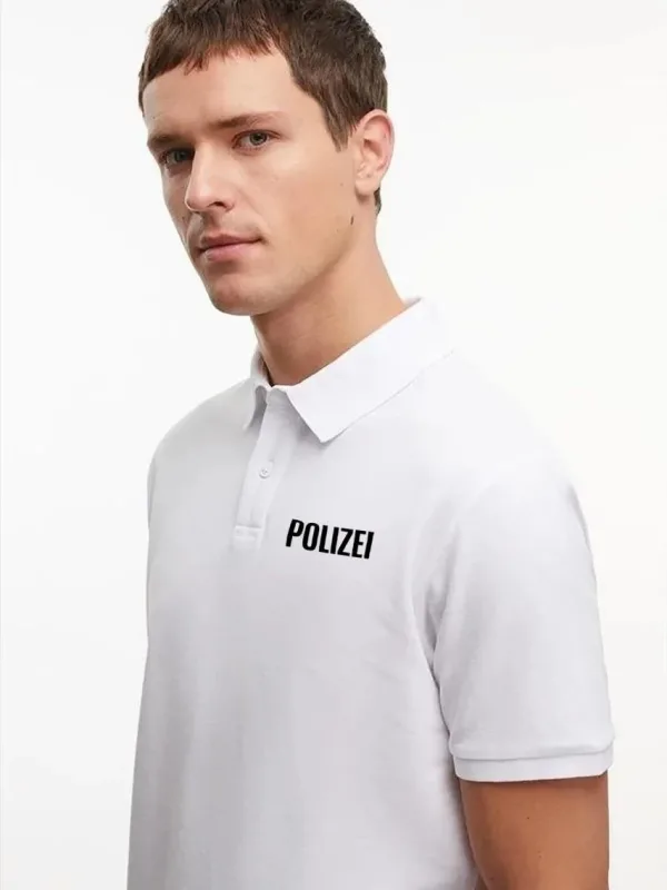 Erkek Beyaz Pike Baskılı Polo Yaka Düğmeli Tişört 2