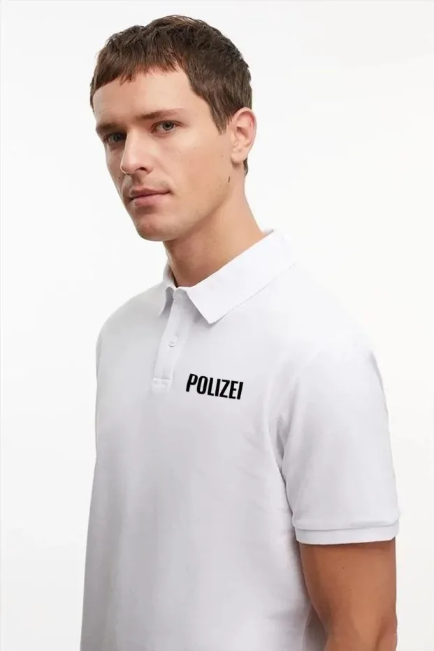 Erkek Beyaz Regular Pike Baskılı Düğmeli Polo Yaka Tişört 2