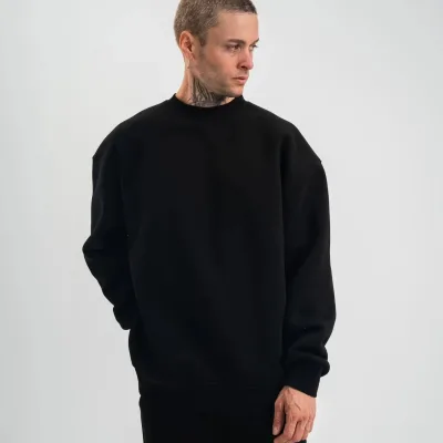 Sweatshirtê Mêran ê Reş 3 Têl Pembû Bi Milê Dirêj û Stûyê Bisîkletê 7