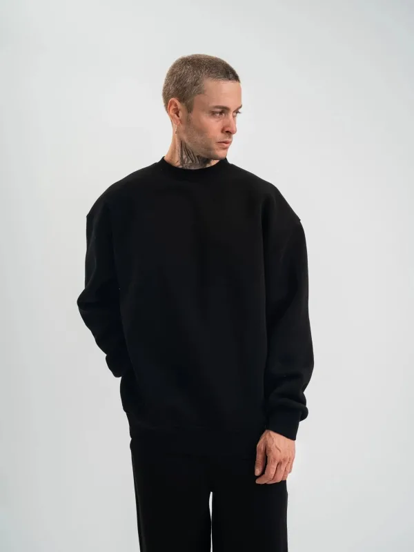 Sweatshirtê Mêran ê Reş 3 Têl Pembû Bi Milê Dirêj û Stûyê Bisîkletê 7