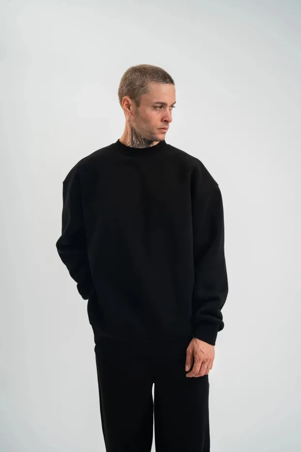 Машки црн 3-нишки памучен долг ракав велосипед јака Sweatshirt 7