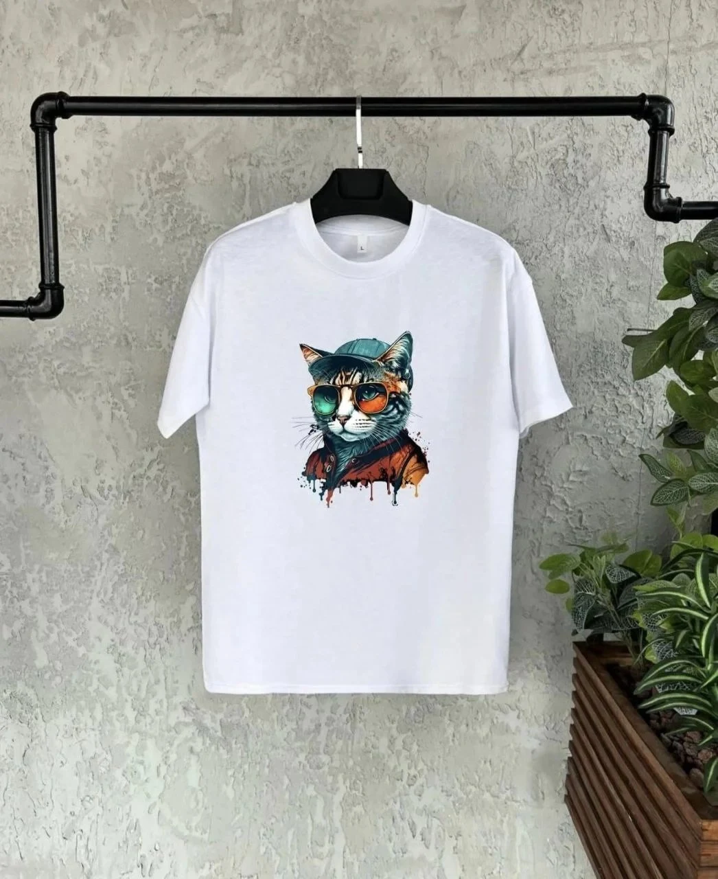 Dziecięcy biały oversize z nadrukiem, kołnierz rowerowy T-shirt