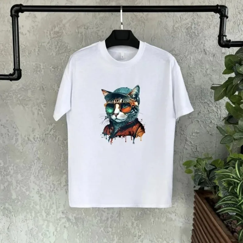 Dziecięcy biały oversize z nadrukiem, kołnierz rowerowy T-shirt