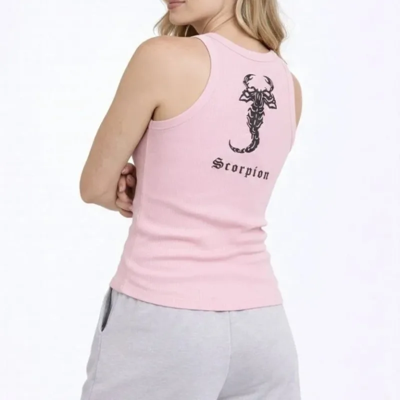 Ženska Pink Slim Fit Nulti Kragna Rebrasta Štampana Pozadi Sportska Potkošulja