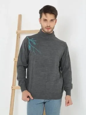 Fum Bărbat Jumătate Guler Înalt Imprimat Tricou
