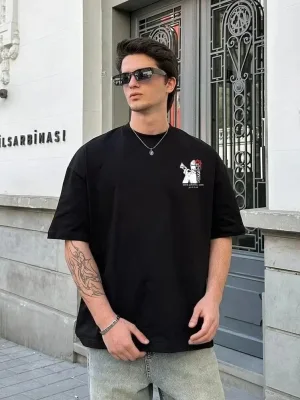 Bluzë për meshkuj, e bardhë, oversize, me jakë biçiklete, verore me printim
