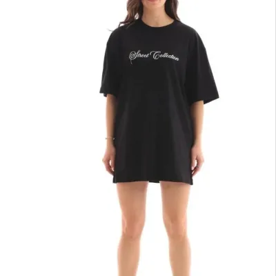 Femeie Negru Oversize Guler Bicicletă Imprimat Tricou 2