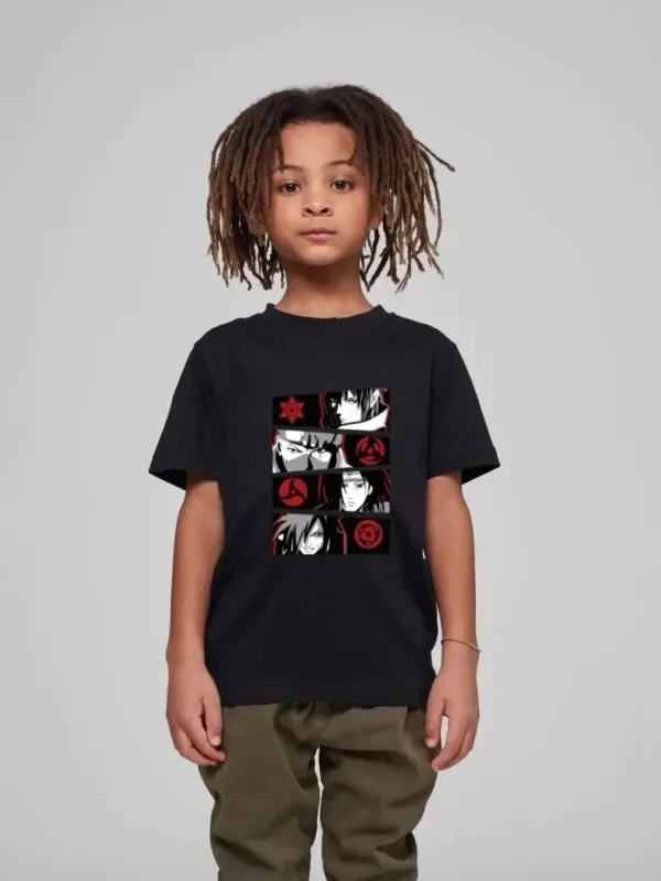 Uşaq Qara Çap Oversize Dairəvi Yaxalı T-shirt 1