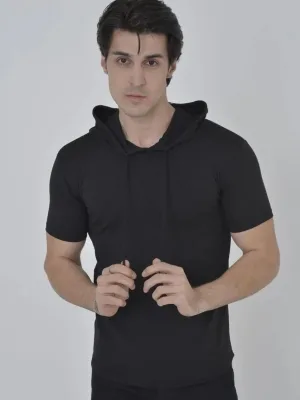 Dámské černé slimfit cyklistické tričko s kapucí, krátký rukáv