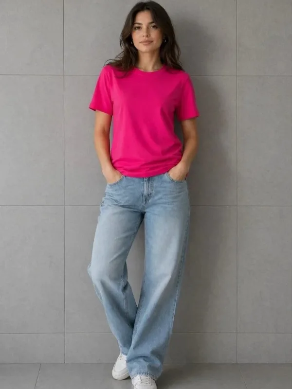 Tîşorta Jinan Fuşya, Relaxed Fit, Stûyê Bisîkletê, Pembû 3