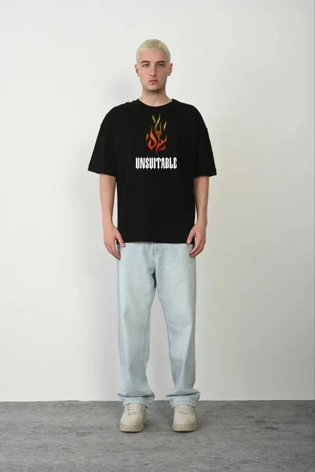 Bărbat Negru Regular Guler Bicicletă Tricou Imprimat 1
