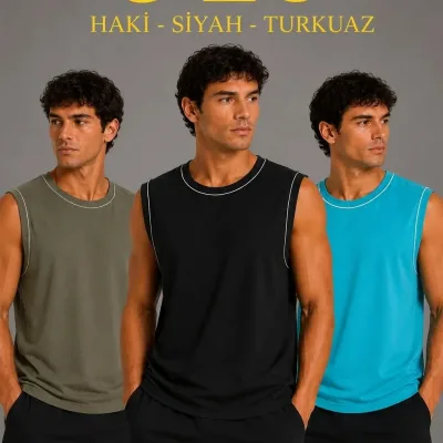 Men's 3-Pack Sleeveless Bicycle Neck Sports Vest 1