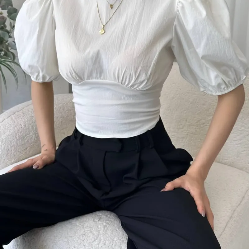 Qarpız Qol Arxası Dekolteli Poplin Bluz Ağ
