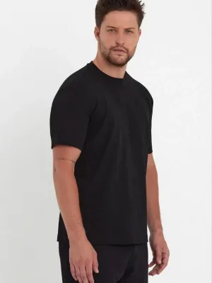 Mêr Siyah Regular Fit Bisiklet Yaka Penye Tişört