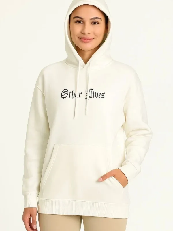 Jin Spî 3 Têl Pembû Kapşonlu Kanguru Bêrîk Çapkirî Sweatshirt 5