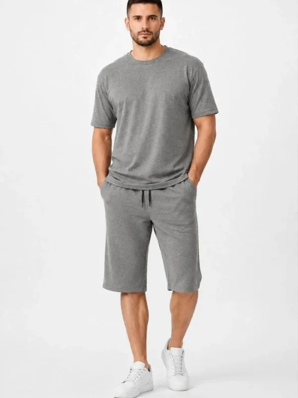 Muški 2-dijelni oversize set od dvostrukog konca ljetni šorc i majica set 5