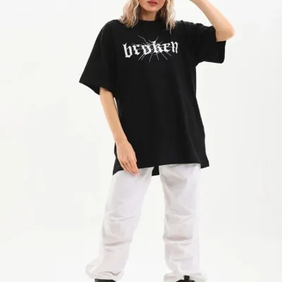 Ženski crni Oversize Bicikli kragna print majica 3