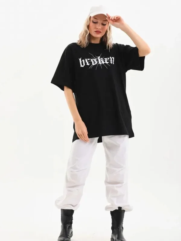 Ženski crni Oversize Bicikli kragna print majica 3