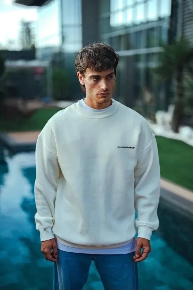 Sweatshirtê Mêran ê Spî ê Bi 3 Têlên Pembo, Stûyê Bisîkletê, Çapkirî 2