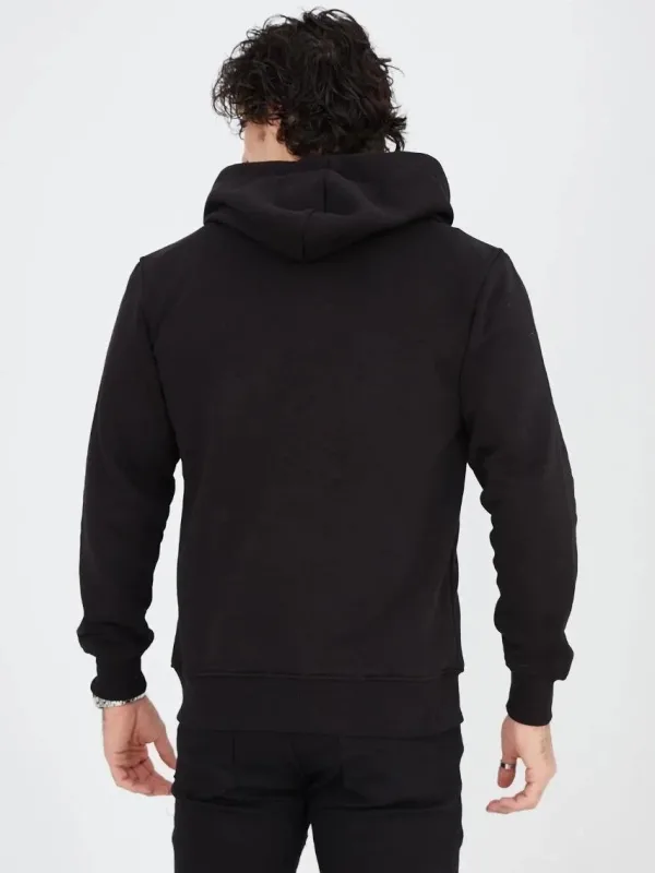 Muški crni 3-nitni pamučni full zip hoodie s džepovima 6