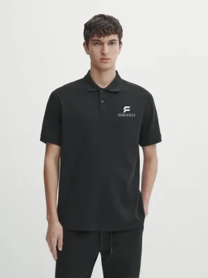 Pánské bílé pique polo s knoflíky a potiskem