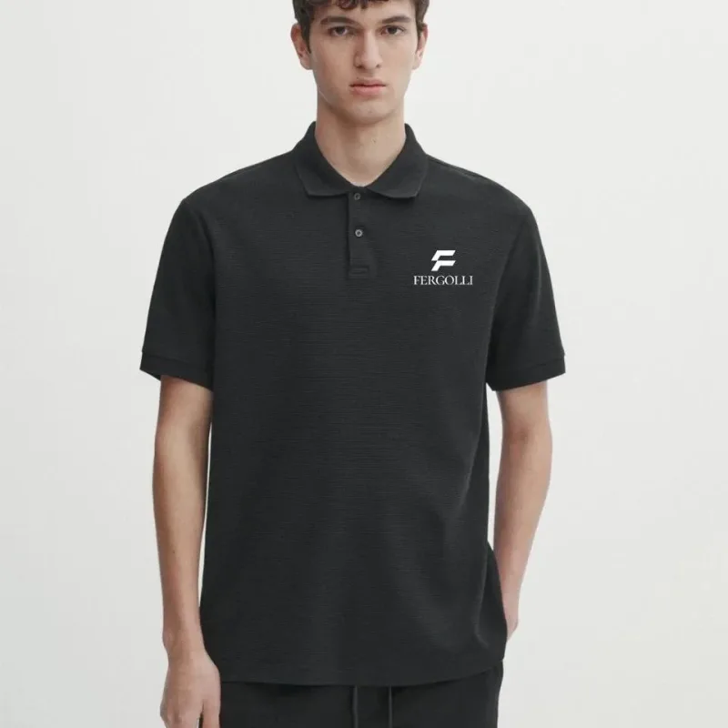 Maschio Bianco Polo Collo con Bottoni Stampa T-Shirt