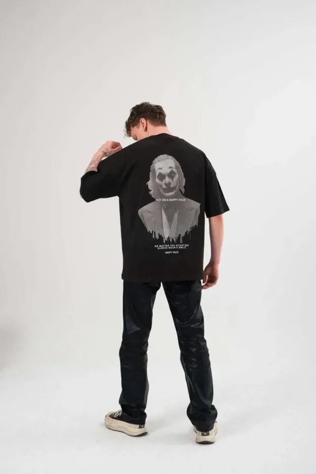 Women's Black Oversize Crew Neck Printed T-Shirt 2