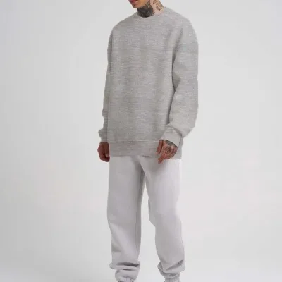 Pánský šedý oversize cyklistický výstřih 3-nitný bavlněný sweatshirt 2