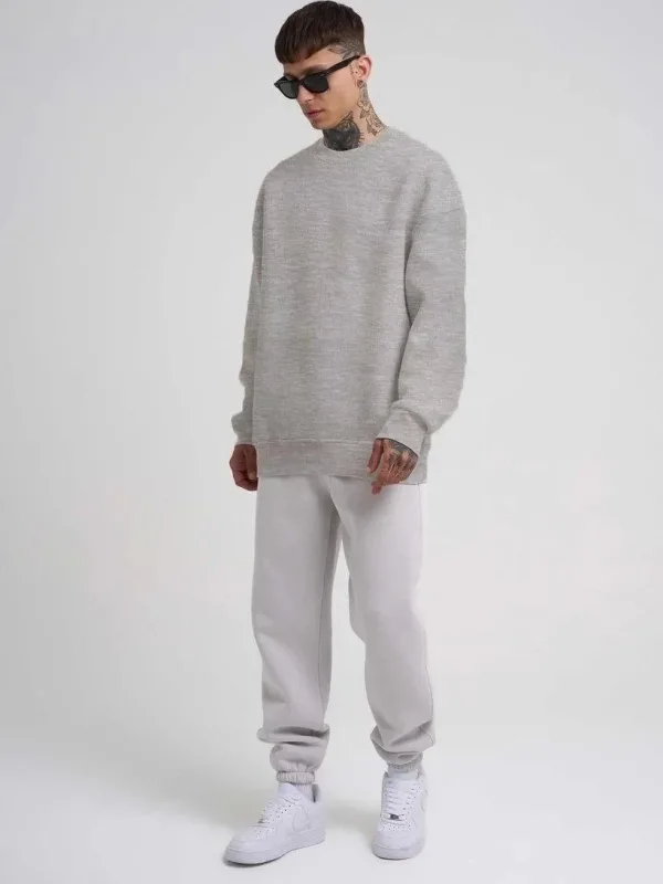 Pánský šedý oversize cyklistický výstřih 3-nitný bavlněný sweatshirt 2