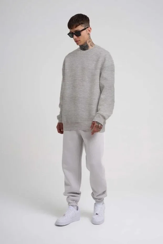 Sweatshirtê Mêran ê Gewr ê Oversize yê Bi Stûyê Bisîkletê yê 3 Têlî yê Pembû 2