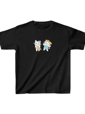 Παιδικό Μαύρο Oversize Τυπωμένο Στρογγυλό Λαιμό T-Shirt