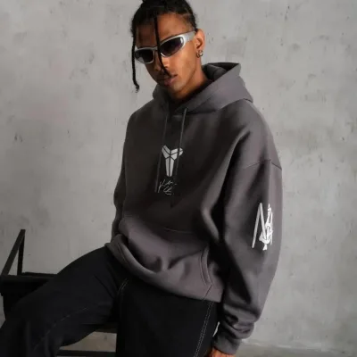 Bărbați Gri 3 Fire Bumbac Imprimat Capușon Sweatshirt 2