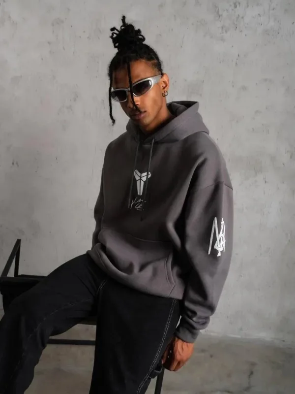 Bărbați Gri 3 Fire Bumbac Imprimat Capușon Sweatshirt 2
