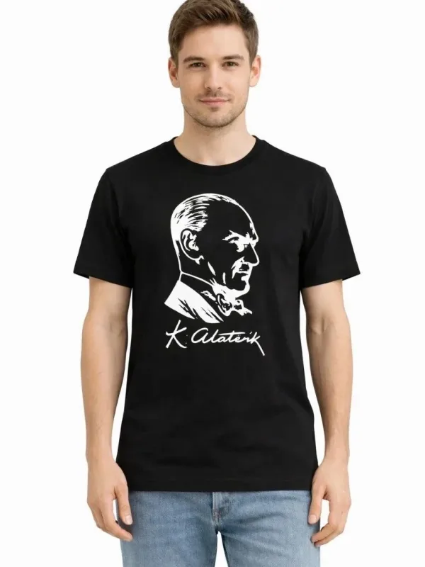 Man Black Ataturk Printed Crew Neck T-Shirt 1