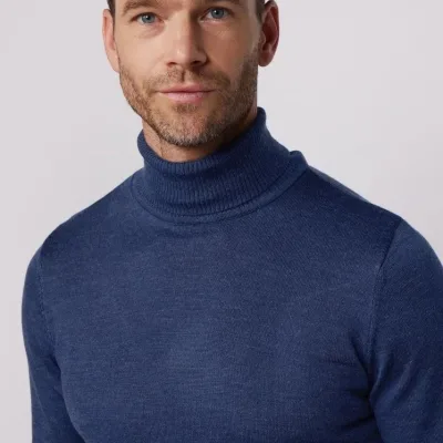 Masculin Indigo Guler Turtleneck Maneca Lunga Tricou 3