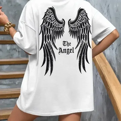 Ženska Bela Bicikli Kragna Anđeosko Krilo Print Majica 1