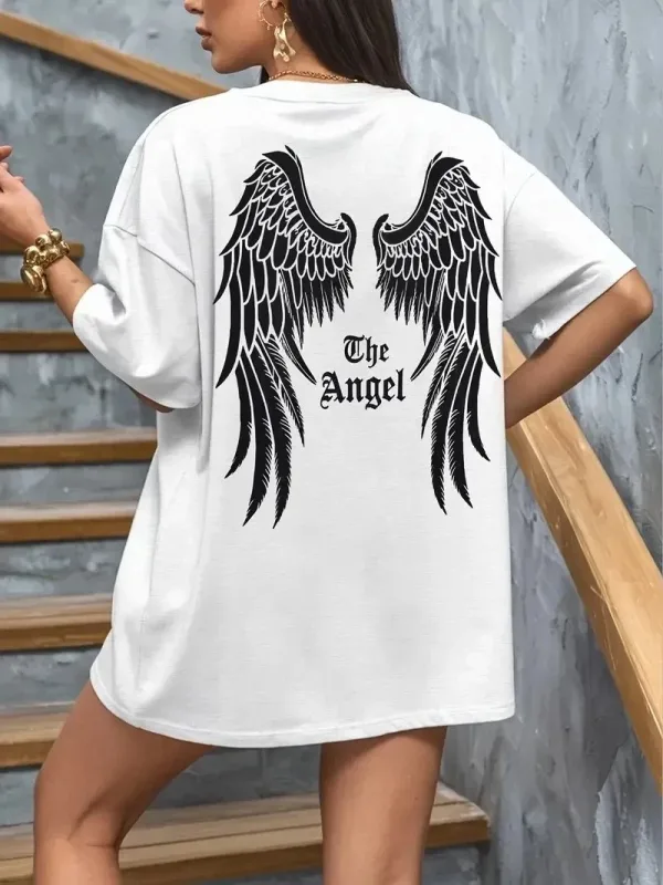 Ženska Bela Bicikli Kragna Anđeosko Krilo Print Majica 1